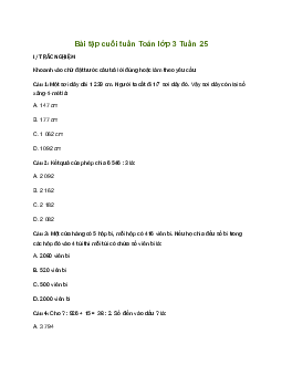 Bài tập cuối tuần lớp 3 môn Toán Kết nối tri thức - Tuần 25