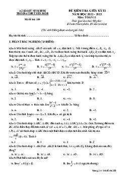 Đề giữa kỳ 2 Toán 11 năm 2022 – 2023 trường THPT Yên Mô B – Ninh Bình