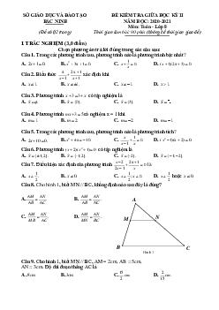 Đề thi giữa học kỳ 2 Toán 8 năm 2020 – 2021 sở GD&ĐT Bắc Ninh