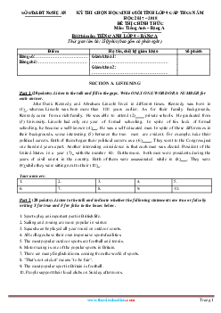 Đề thi chọn học sinh giỏi lớp 9 môn Tiếng Anh Đề 1 (có lời giải)