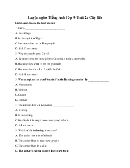 Luyện nghe Tiếng Anh lớp 9 Unit 2 City life( có đáp án )