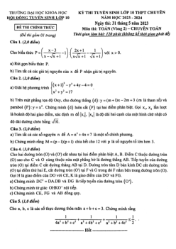 Đề tuyển sinh lớp 10 chuyên môn Toán (vòng 2) năm 2023 – 2024 trường ĐHKH Huế
