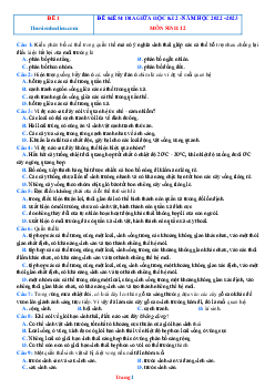 TOP 4 đề kiểm tra giữa học kì II năm học 2022-2023 môn sinh học 12 (có đáp án)