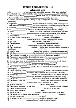 WORD FORMATION – 6 Advanced level - 88 câu (có đáp án)