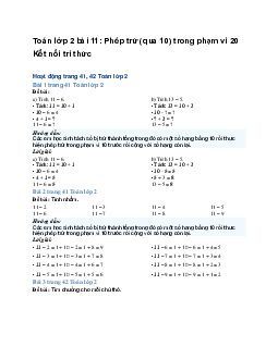 Toán lớp 2 bài 11: Phép trừ (qua 10) trong phạm vi 20 | Kết nối tri thức