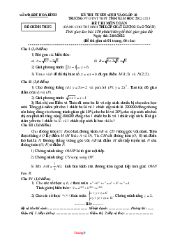Đề thi tuyển sinh vào lớp 10  Trường PT DTNT Tỉnh năm 2022-2023 mô toán Sở GD Hòa Bình (có đáp án và lời giải chi tiết