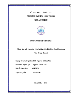 Thực tập nghề nghiệp vị trí nhân viên F&B tại Ana Mandara  Nha Trang Resort | Báo cáo chuyên đề | Trường Cao đẳng Kỹ thuật Công nghê Nha Trang