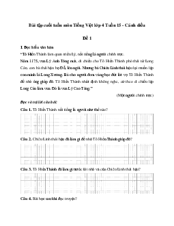 GIải Bài tập cuối tuần lớp 4 môn Tiếng Việt Cánh diều - Tuần 15