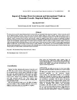 Impact of Foreign Direct Investment and International Trade on  Economic Growth: Empirical Study in Vietnam