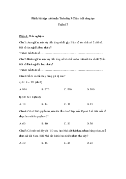 Bài tập cuối tuần Toán lớp 3 Chân trời sáng tạo - Tuần 17