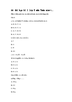 Đề thi học kì 1 lớp 2 môn Toán năm 2022-2023 (Đề 6) | Chân trời sáng tạo