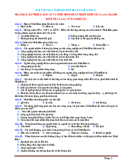Trắc nghiệm Địa 11 bài 9: Nhật Bản về tự nhiên dân cư hình phát triển kinh tế - các ngành kinh tế vùng kinh tế (Có đáp án)