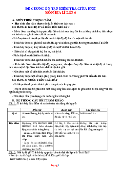 Đề cương ôn tập giữa HK2 Địa Lí 6 năm 2022-2023