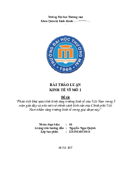 Bài thảo luận: “Phân tích khái quát tình hình tăng trưởng kinh tế của Việt Nam trong 5 năm gần đây và nêu một số chính sách kích cầu của Chính phủ Việt Nam nhằm tăng trưởng kinh tế trong giai đoạn này”