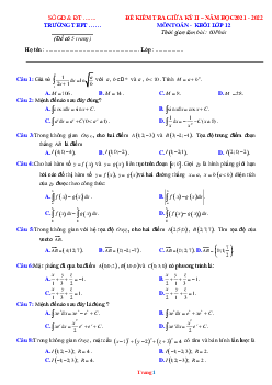Đề Thi Giữa HK 2 Môn Toán 12 Năm 2022 Có Đáp Án-Đề 6