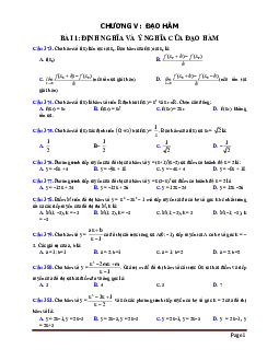 Bài tập trắc nghiệm chương đạo hàm của hàm số và tiếp tuyến môn Toán lớp 11 (có đáp án)