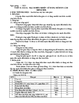 Giáo án Công nghệ 8 Tiết 41 bài 16: Mạch điều khiển sử dụng mô đun cảm biến | Kết nối tri thức