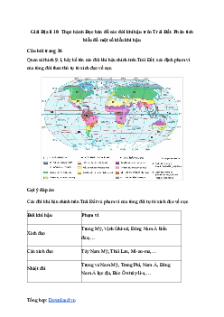 Giải Địa lí 10 Bài 9: Thực hành Đọc bản đồ các đới khí hậu trên Trái Đất. Phân tích biểu đồ một số kiểu khí hậu | Cánh diều