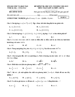Đề thi học kỳ 1 Toán 10 năm học 2018 – 2019 sở GD và ĐT Bà Rịa – Vũng Tàu