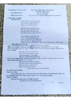 Đề thi tuyển sinh vào 10 môn Ngữ Văn của Sở GD&ĐT Bình Dương năm học 2024 - 2025
