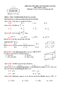 Đề thi giữa kỳ 1 toán lớp 7 năm 2022-2023 (có đáp án đầy đủ)