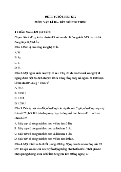 Đề thi học kì 2 môn Vật lí 10 Kết nối tri thức năm 2023