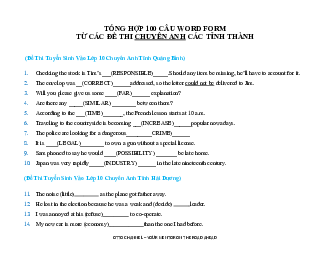 Tổng hợp 100 câu Word Form