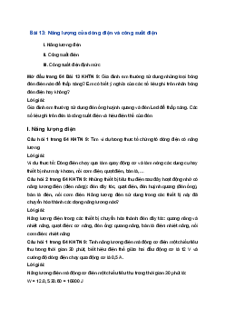 Giải Khoa học tự nhiên 9 Kết nối tri thức Bài 13: Năng lượng của dòng diện và công suất điện