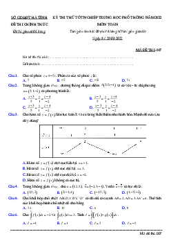 Đề thi thử THPT Quốc gia 2022 môn Toán Sở GD&ĐT Hà Tĩnh