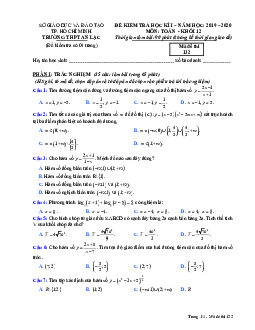 Đề thi học kì 1 Toán 12 năm 2019 – 2020 trường THPT An Lạc – TP HCM