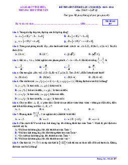 Đề thi chuyên đề Toán 10 lần 1 năm 2020 – 2021 trường THPT Vĩnh Yên – Vĩnh Phúc