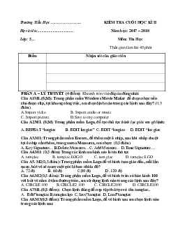 Đề thi học kì 2 môn Tin học lớp 5 năm học 2017 - 2018 theo Thông tư 22 - Đề số 2