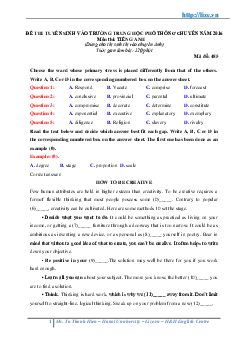 Đề thi tuyển sinh vào trường trung học phổ thông chuyên Đại Học Sư Phạm Hà Nội năm 2016 môn thi Tiếng Anh