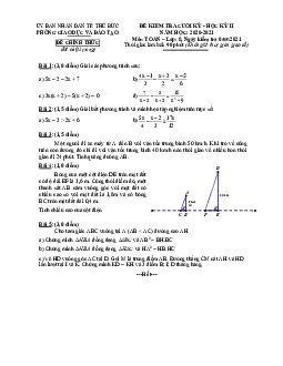 Đề thi cuối kỳ 2 Toán 8 năm 2020 – 2021 phòng GD&ĐT Thủ Đức – TP HCM