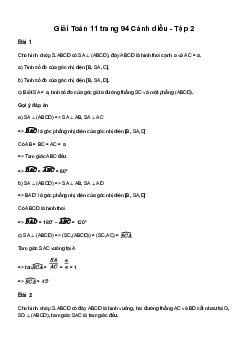 Giải Toán 11 Bài 3: Góc giữa đường thẳng và mặt phẳng. Góc nhị diện | Cánh diều