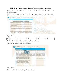 Giải SBT Tiếng Anh 7 Global Success Unit 5 Reading