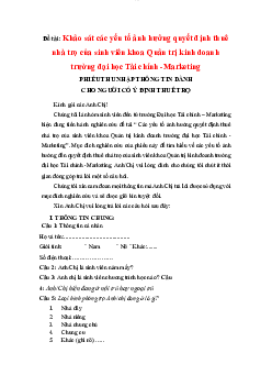 Khảo sát các yếu tố ảnh hưởng quyết định thuê nhà trọ của sinh viên khoa Quản trị kinh doanh trường đại học Tài chính -Marketing