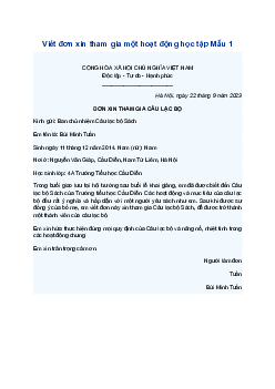 Viết đơn xin tham gia một hoạt động học tập hoặc lao động, thể thao, văn nghệ | Tập làm văn lớp 4