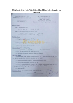 Đề thi học kì 1 lớp 9 môn Toán Phòng GD&ĐT huyện Gia Lâm năm học 2019 - 2020