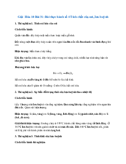 Giải Hóa 10 Bài 31: Bài thực hành số 4 Tính chất của oxi, lưu huỳnh