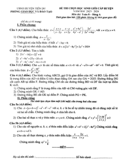 Đề học sinh giỏi Toán 8 năm 2023 – 2024 phòng GD&ĐT Tiên Du – Bắc Ninh