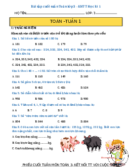 Bài tập cuối tuần lớp 3 môn Toán Kết nối tri thức Học kì 1