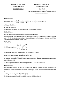 Đề thi thử vào lớp 10 môn Toán lần 2 năm 2020 – 2021 trường Lương Thế Vinh – Hà Nội