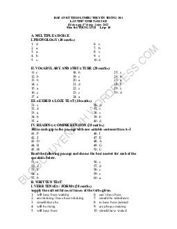 Kỳ thi OLYMPIC truyền thống 30-4 lần thứ XVIII năm 2012 môn Tiếng Anh 10 - Đáp án