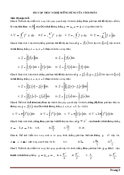 Câu hỏi trắc nghiệm Toán 12 Bài 3: Ứng dụng của tích phân trong hình học