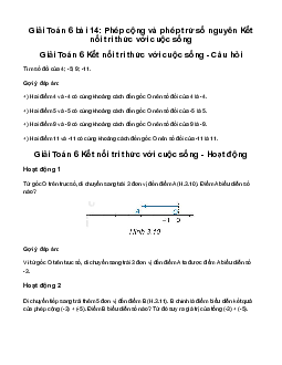 Giải Toán 6 Bài 14: Phép cộng và phép trừ số nguyên | Kết nối tri thức