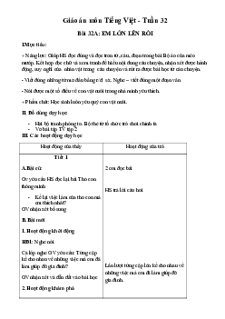 Giáo án môn Tiếng Việt 1 - Tuần 32 | sách Cùng học để phát triển năng lực