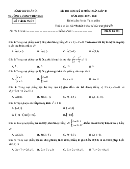 Đề thi HK2 Toán 10 năm học 2019 – 2020 trường Lương Thế Vinh – Hà Nội