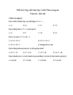 Phiếu bài tập cuối tuần lớp 2 môn Toán sách Kết nối - Tuần 10 (nâng cao )