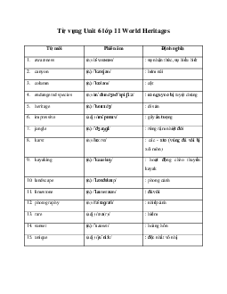 Từ vựng Unit 6: World Heritages | Tiếng anh 11 Smart World